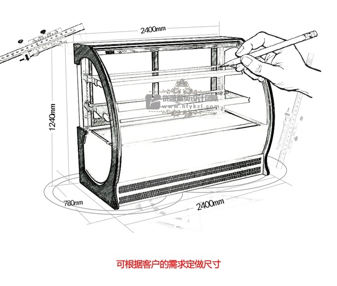 優凱-VIP-GA弧形落地式蛋糕保鮮柜